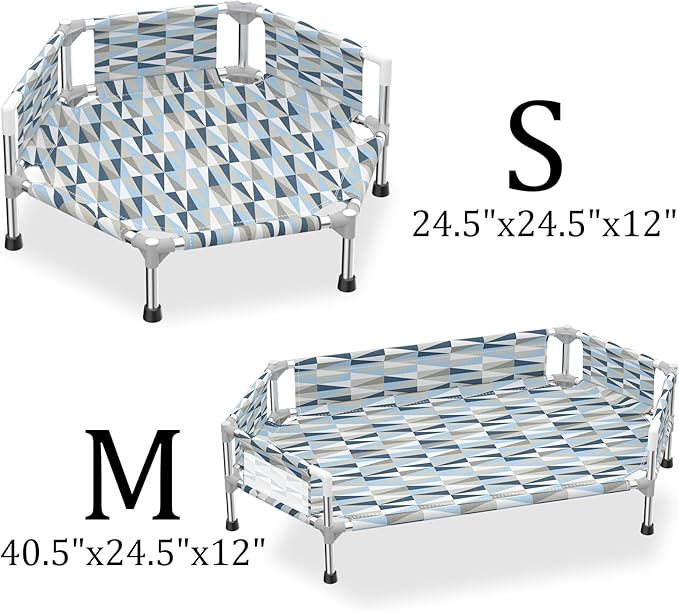 Elevated Dog Bed with Guardrail, Cooling Outdoor Pet Cot with 5-Sided Fence，Raised Dog Cot with 6-Metal Frame
