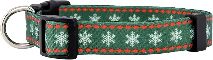 Native Pup Christmas Dog Collar- Winter Holiday Collars for Pets- Xmas Gift for Puppy- Santa, Reindeer, Snowman, Candy Cane, Red Green- Girl Boy- Small, Medium, Large Breeds (Green Snowflake, Medium)
