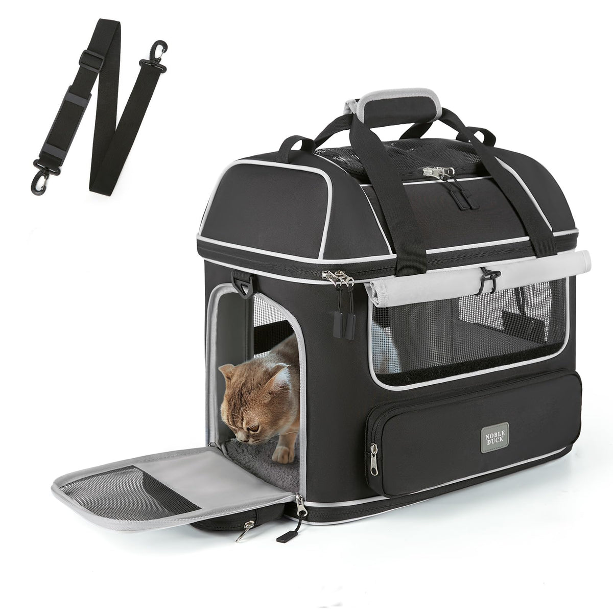 Expandable Cat Dog Carrier: NOBLE DUCK Soft-Sided Pet Carrier Airline Approved Large Small Medium Collapsible Portable Travel Up to 25 Lbs Grey