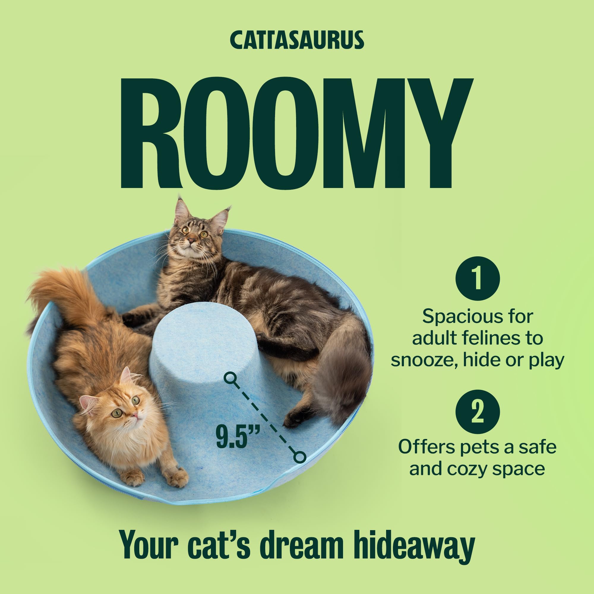 Cattasaurus Peekaboo Cat Cave Donut for Multiple & Large Cats up to 30-45 lbs, 3-in-1 Self Warming Cat Bed, Tunnel & Scratcher for Indoor Cats, Washable & Detachable Small Dog Bed (Blue, Jumbo)
