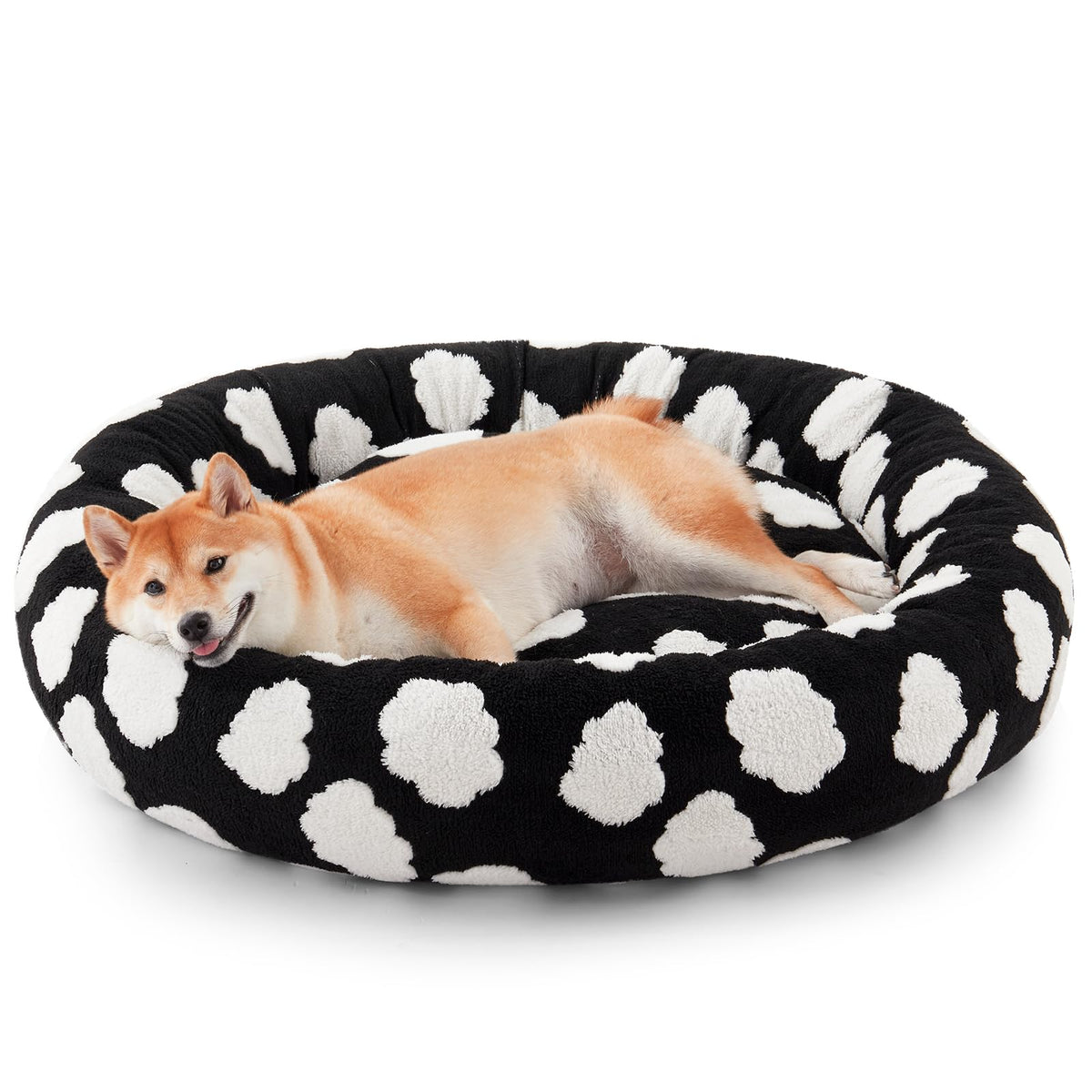 JOEJOY Jacquard Donut Round Small Dog Beds,Blue 23x23x7in, Removable Washable Cover, Cute Pattern, Ultra Soft Fluffy Calming Pet Bed with Thick Supportive Bolster