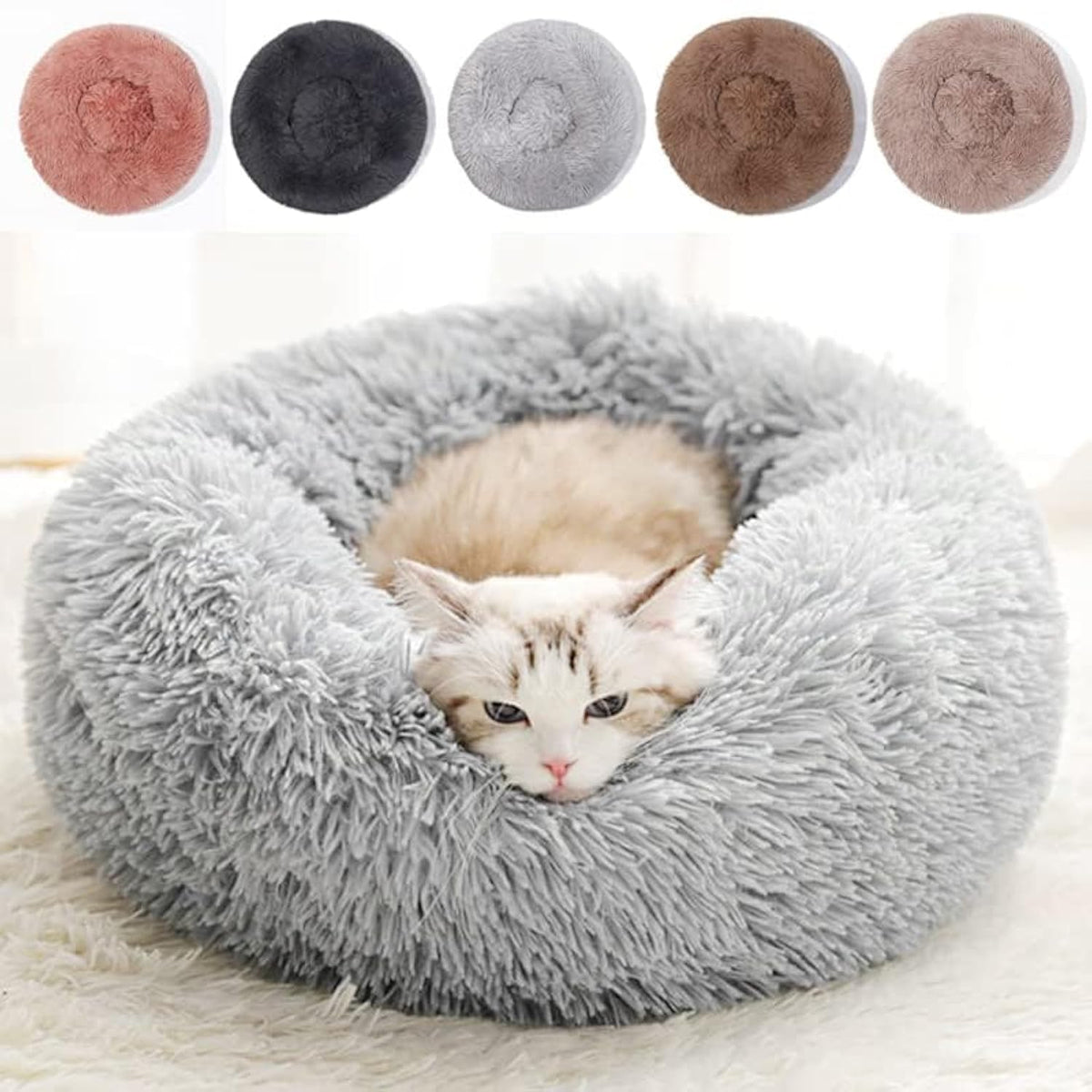 Purrfect Cat Beds - Washable 20 inches, Anti-Anxiety Round Plush Faux Fur, Thick Bottom (Purple, Medium) - Suitable for Indoor Cats & Small/Medium Dogs