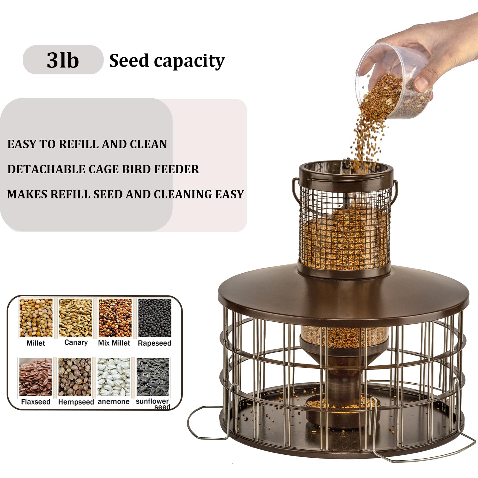 Upgraded Squirrel Proof Bird Feeders, 3Lbs Capacity Caged Bird Feeder, Innovative DIY Starling-Proof, Flexible Adjustment of Grille Size, Caged Seed Tube Feeders Outside Hanging(Copper)