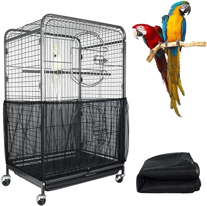 Extra Large Bird Cage Seed Guard for Parrot White Black