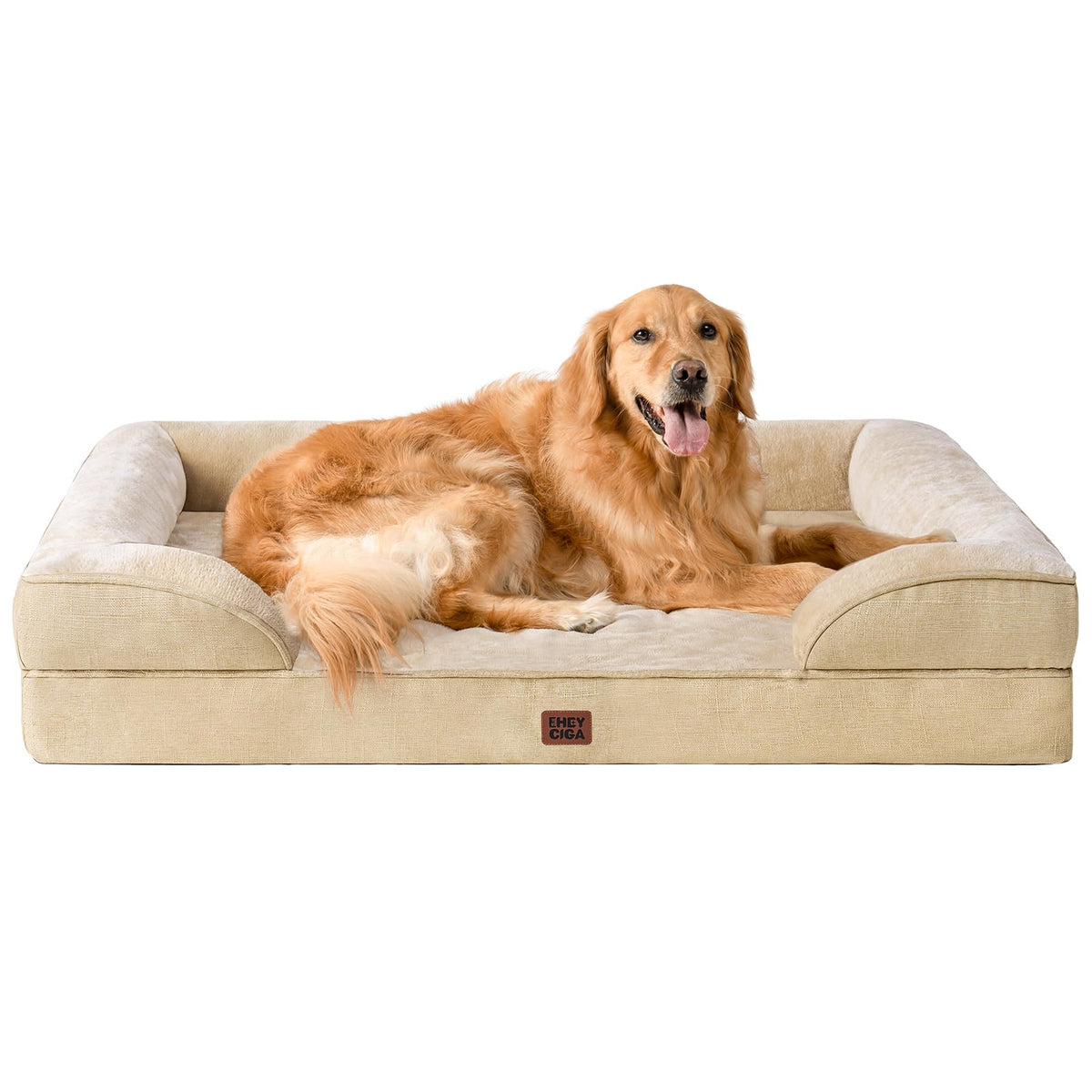 EHEYCIGA Orthopedic Dog Beds for Large Dogs, Waterproof Memory Foam Large Dog Bed with Sides, Non-Slip Bottom and Egg-Crate Foam Pet Couch Bed with Washable Removable Cover, Grey