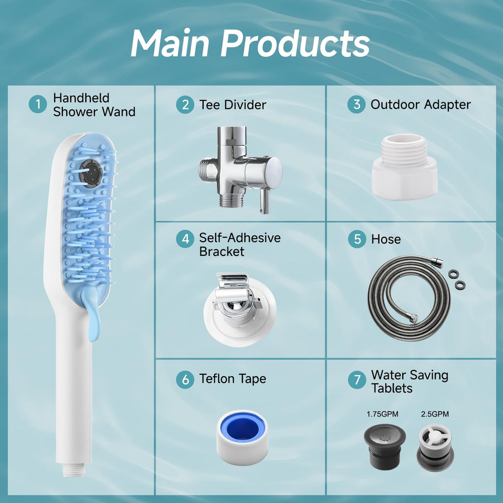 Dog Shower Attachment with 4 Adjustable Settings, Indoor and Outdoor Use