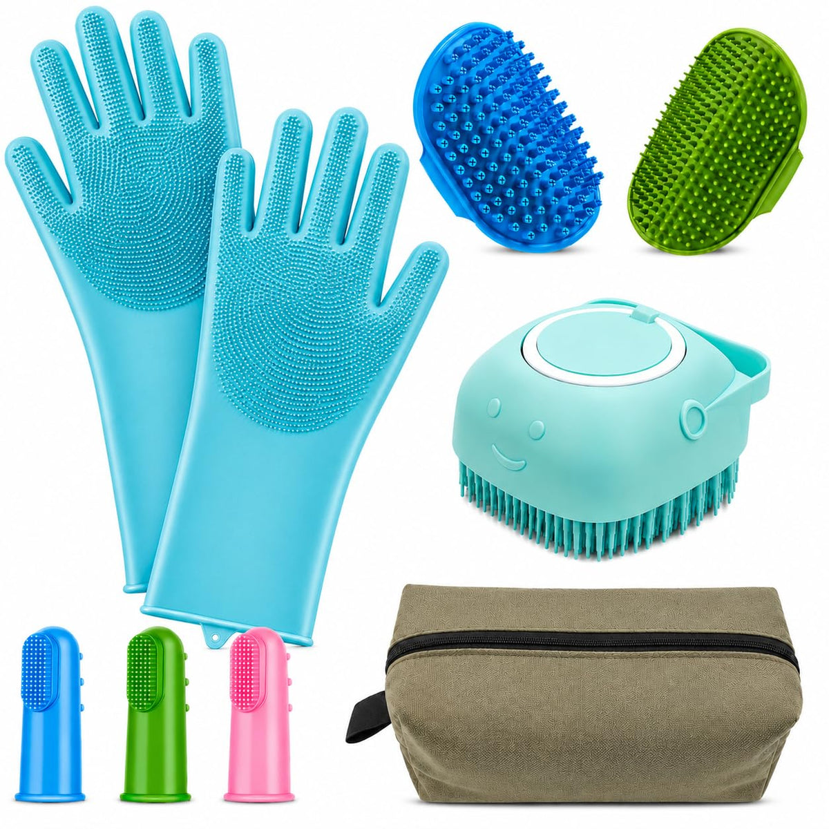 9PCS Pet Grooming & Bathing Kit with Storage Bag for Dogs & Cats