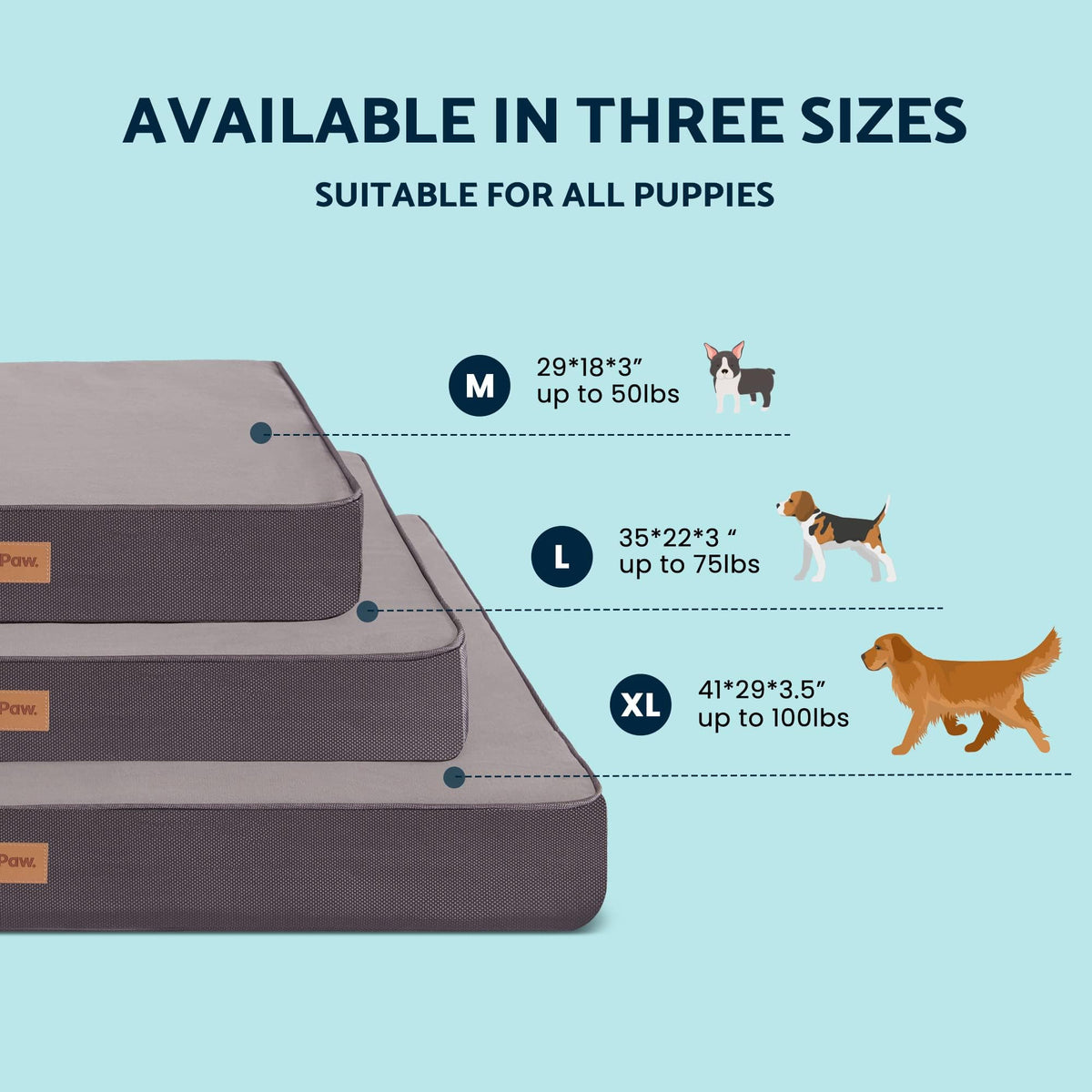 PUPPY PAW Orthopedic Memory Foam Dog Bed for Extra Large Dogs, Waterproof Lining and Non-Slip Bottom, Removable and Machine Washable Cover (41" x 29", Up to 100LBs)