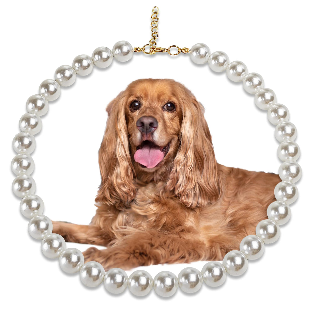 MLUOVI Chunky Pearl Dog Collar Large Breed (0.55 Inch), Adjustable Dog Necklace, Beaded Dog Collar Imitation White Pearls, Elegant Dog Jewelry Suit for Medium Large Dog 18.9"-21.4" Inner Circumference