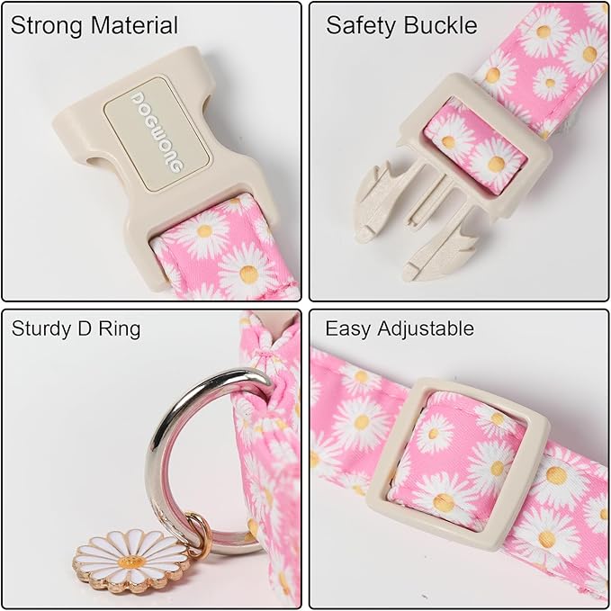 DOGWONG Flower Dog Collar-Daisy Flower Print Girl Dog Collar for Large Cute Dog Collars Spring Female Pet Gift Adjustable Heavy-Duty Soft Collar，XS