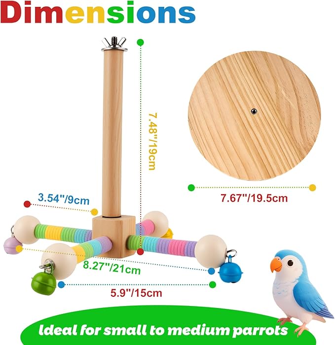 HOORITO Bird Perch Toy,360°Interactive Rotating Bird Perches for Cage,2-in-1 Wooden Stand Can be Used Inside&Outside Cage,Parrot Toys for Parakeets Lovebirds Conures Budgies Cockatiels