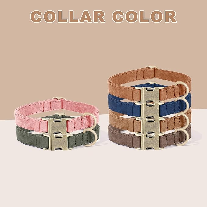Genuine Leather Dog Collar - Adjustable Pet Collar with Quick Release Metal Buckle, Soft Skin Friendly Real Leather Collar for Small, Medium, Large Dogs (Brown, L：Fit 15-23" Neck)