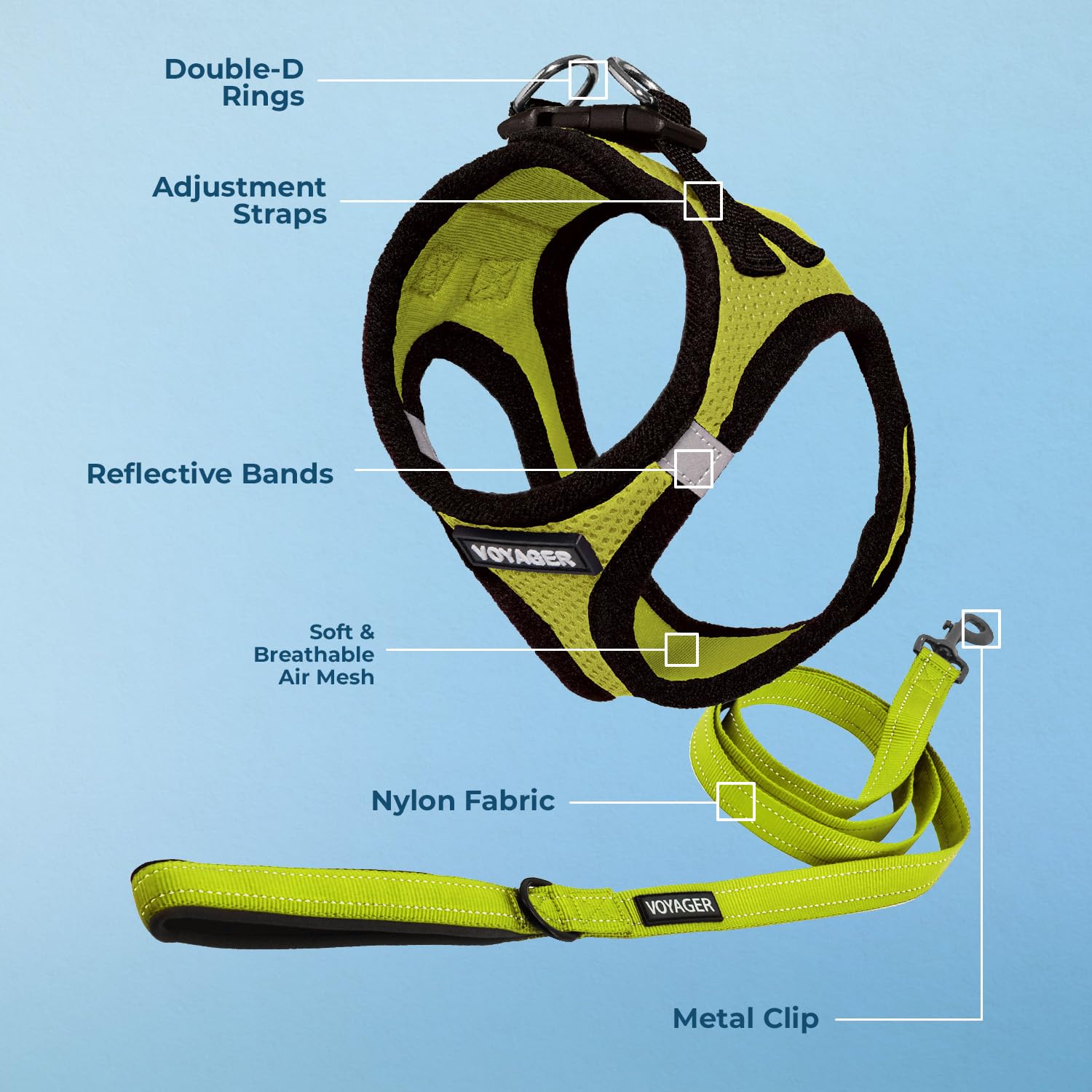 Best Pet Supplies Voyager Step-in Air All Weather Mesh Harness and Reflective Dog 5ft Leash Combo with Neoprene Handle, for Small, Medium and Large Breed Puppies - Lime/Black Trim, XX-Small