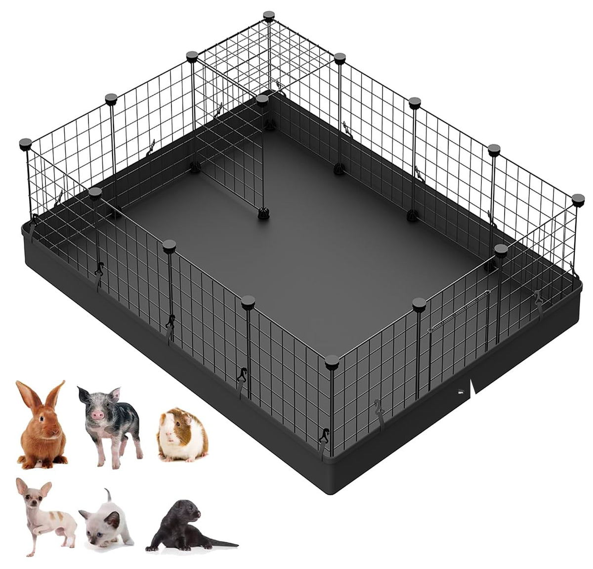 LANGXUN 16pcs Small Animal Pet Playpen with Door & Waterproof Mat, Rabbit Guinea Pig Cage, Puppy Kitten Playpen | Indoor & Outdoor Portable Metal Wire Yard Fence 13x13in