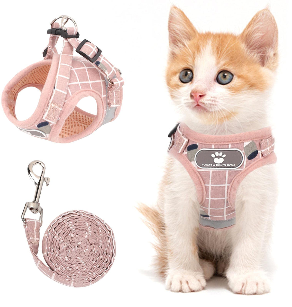 NCMAMA Cat Vest Harness and Leash Set, Escape Proof Kitten Harness Pink