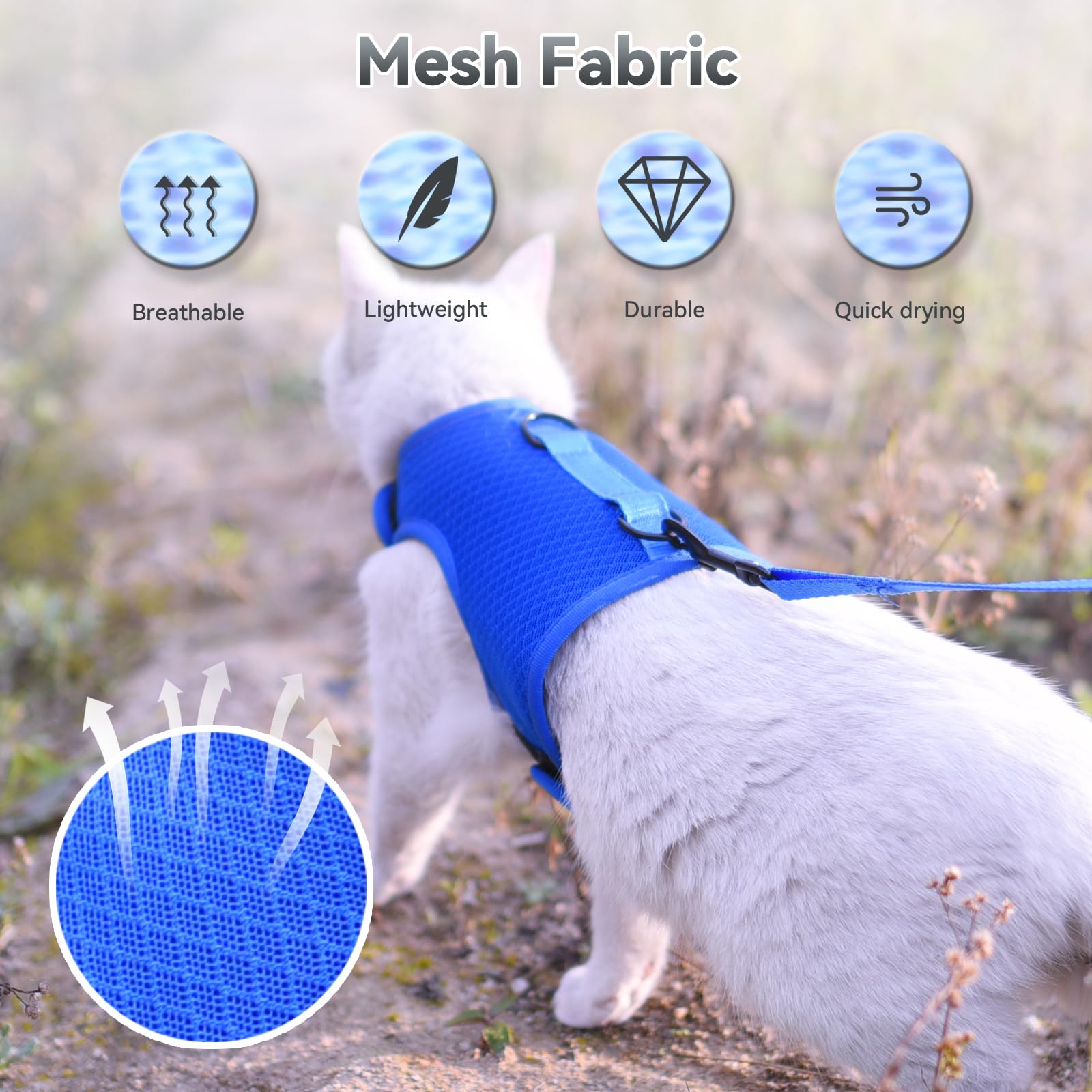 Cat Harness and Leash Set for Walking Escape Proof, Blue, X-Small