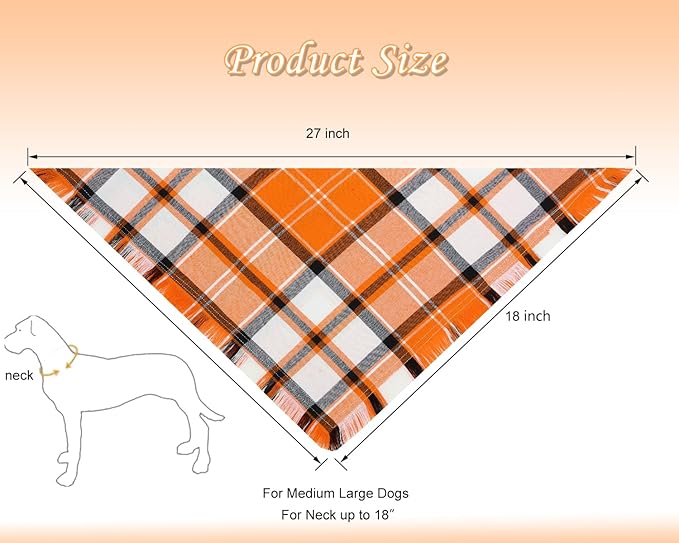Fall Dog Bandanas 2PCS Large Plaid Tassels Halloween Thanksgiving Outfit