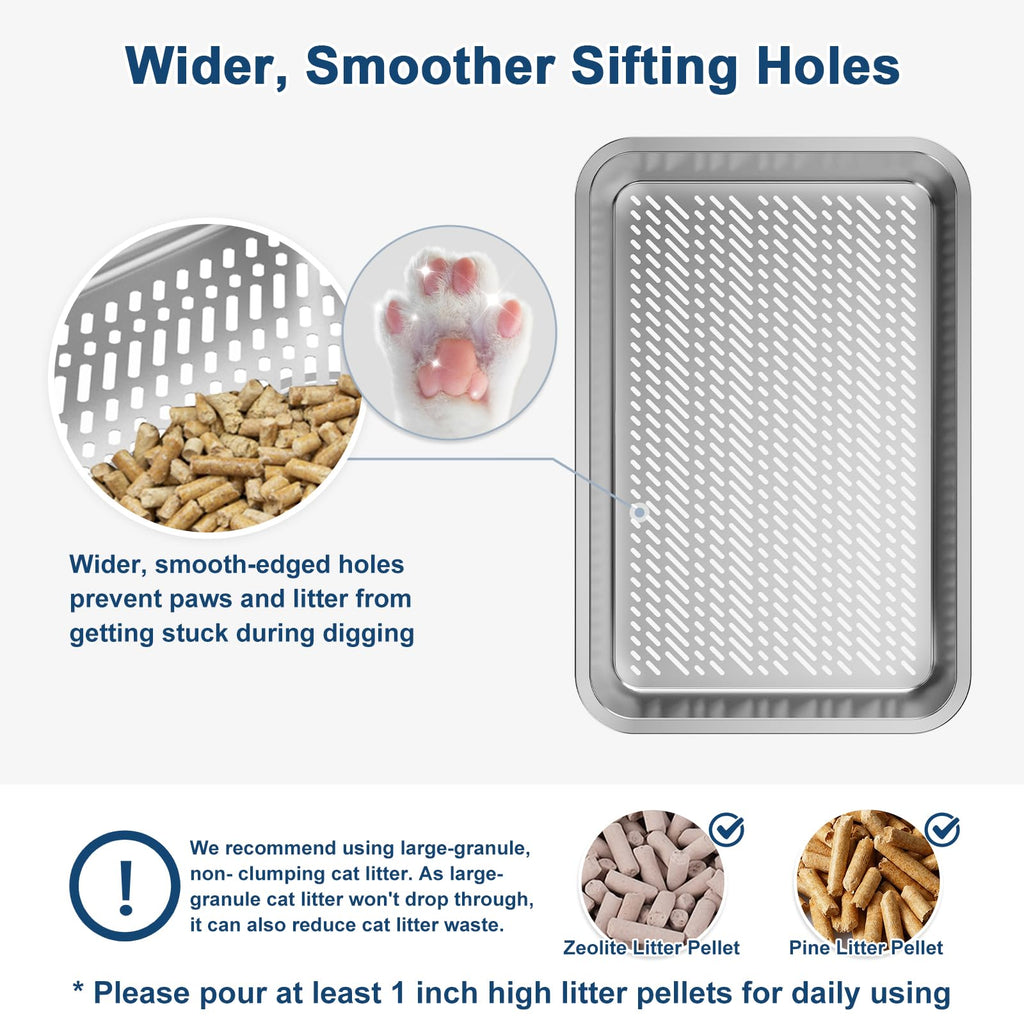 Suzzipaws XL Stainless Steel Sifting Litter Box with Lid for Pine Pellets