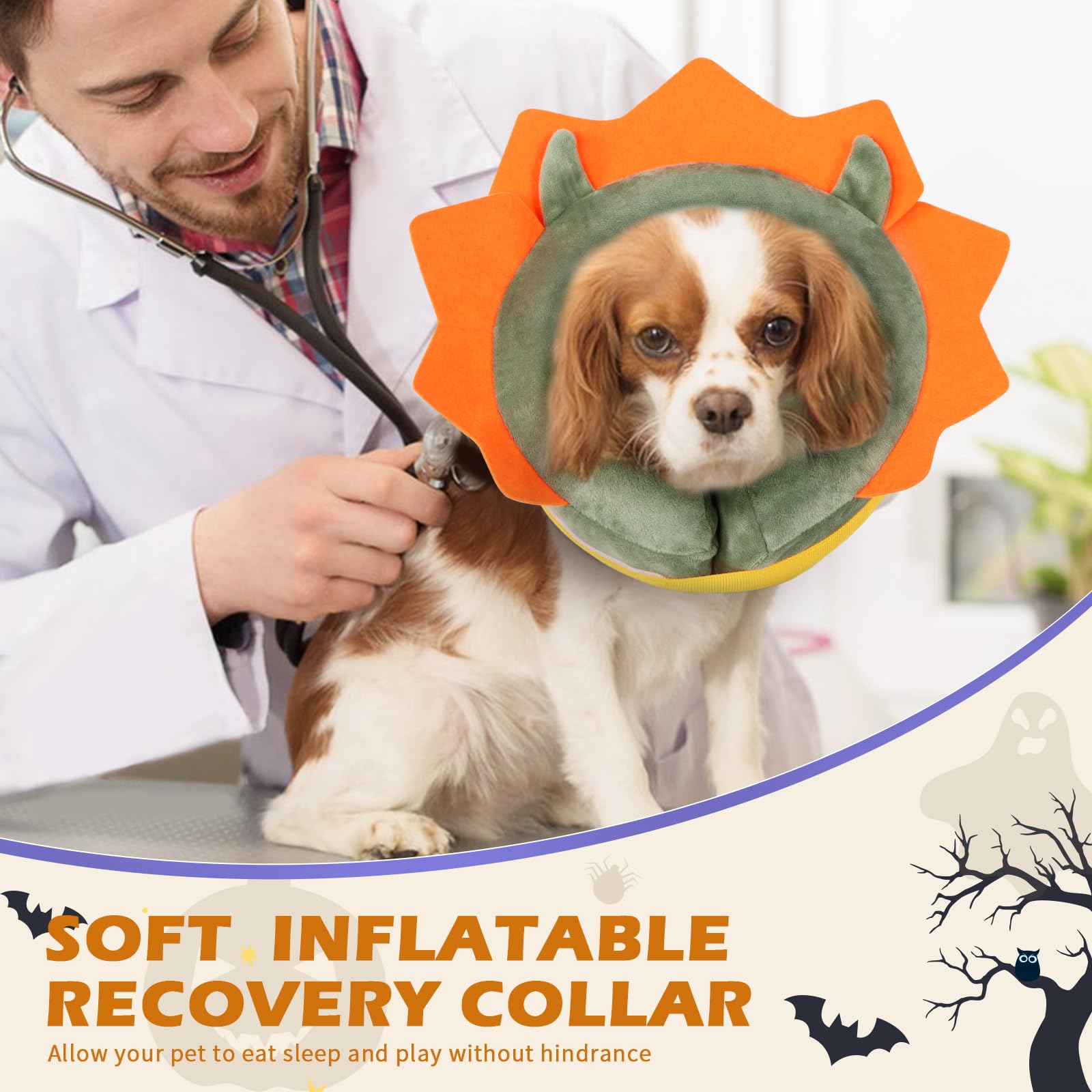 IEUUMLER Inflatable Recovery Dog Collar, Protective Donut Cone, Adjustable Soft Collar for Dog and Cat After Surgery Prevent from Biting & Scratching EU002 - Green Demon M
