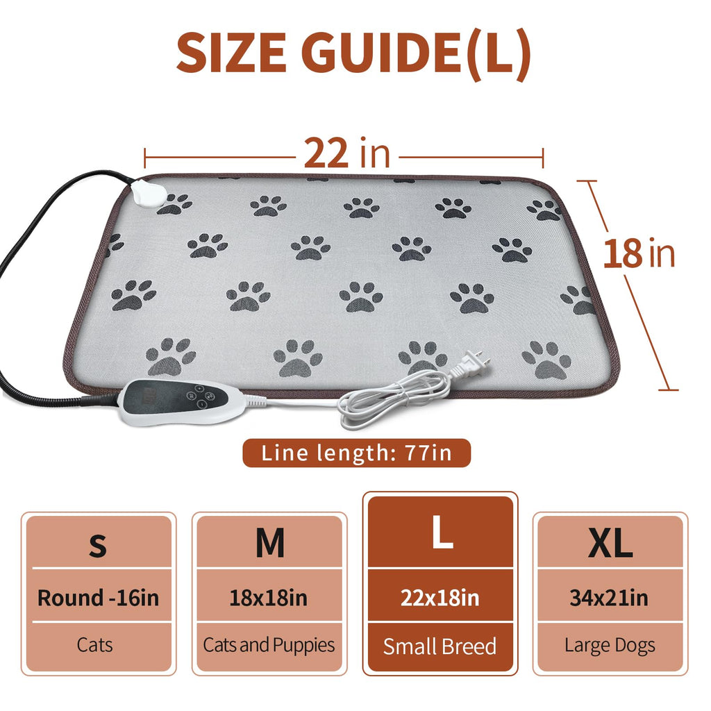 GOLOPET Pet Heating Pad 22x18 in with SmartThermostat Switch and Tube,Obtained MET and UL Dual Certification,WaterproofCat Heating pad-Paw Print