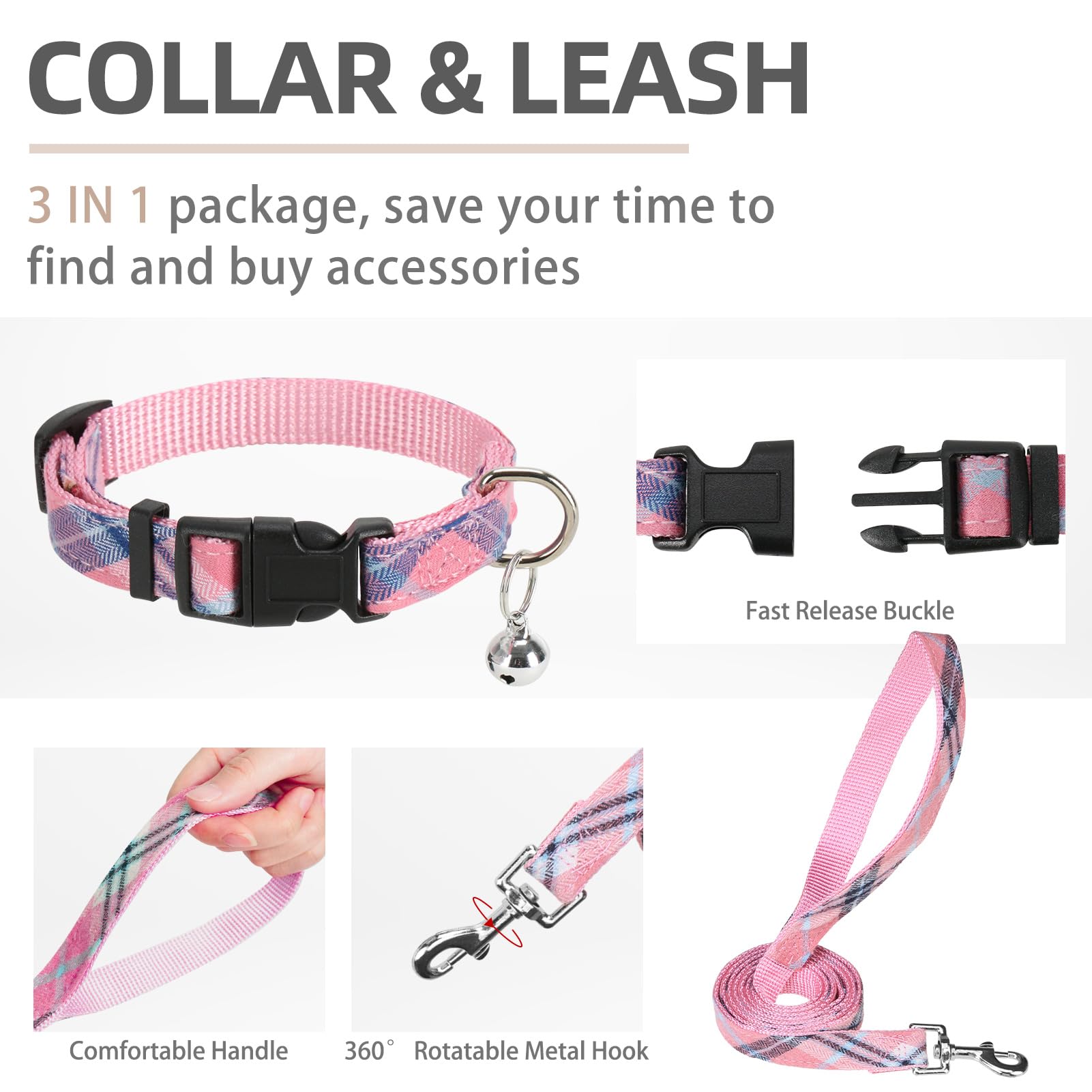 PUPTECK Adjustable Dog Harness Collar and Leash Set Step in No Pull Pet Harness for Small Medium Dogs Puppy and Cats Outdoor Walking Running, Soft Mesh Padded Reflective Vest Harnesses, Pink XXS