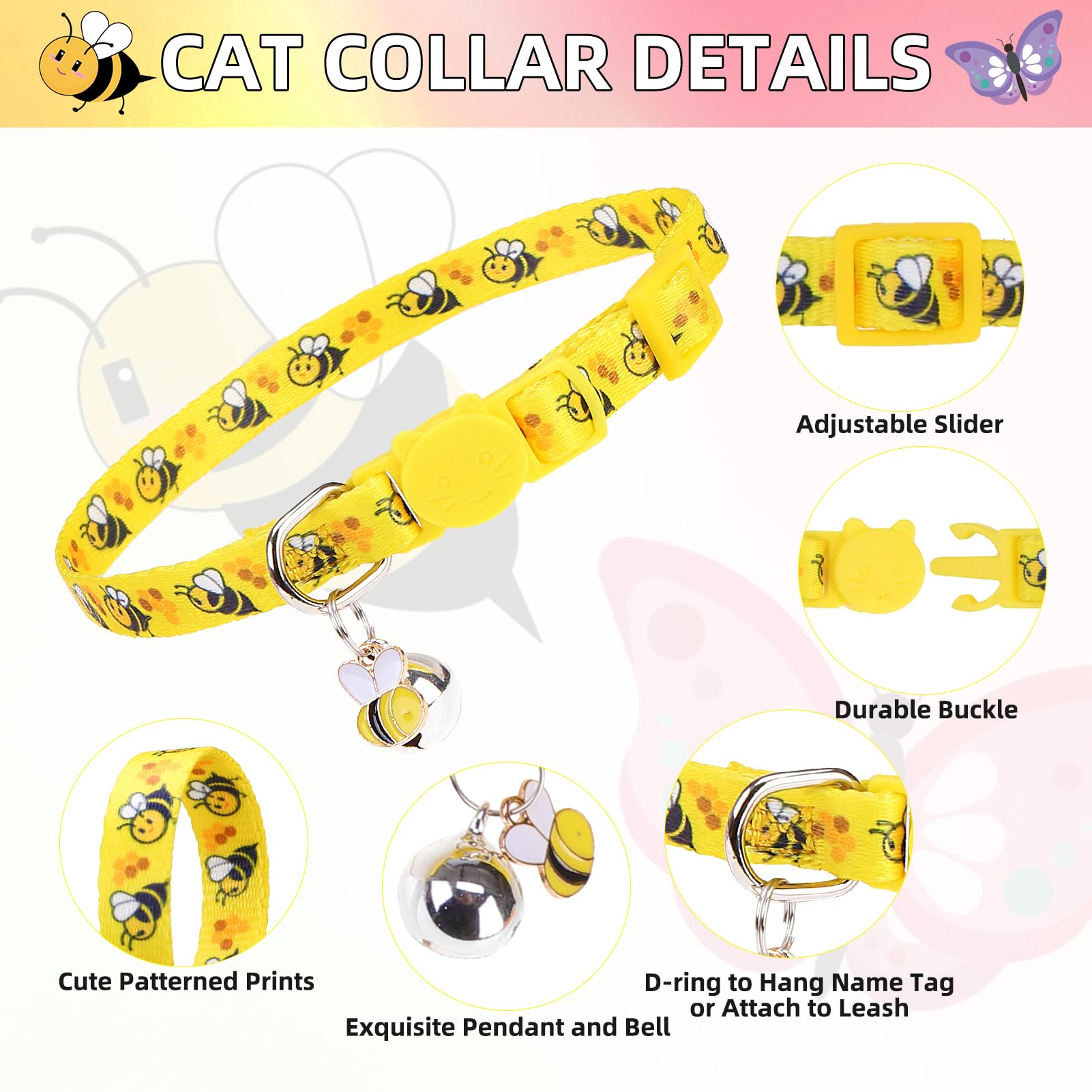 PUPTECK Cat Collar Breakaway with Bells, Adjustable Kitten Collar Outfit