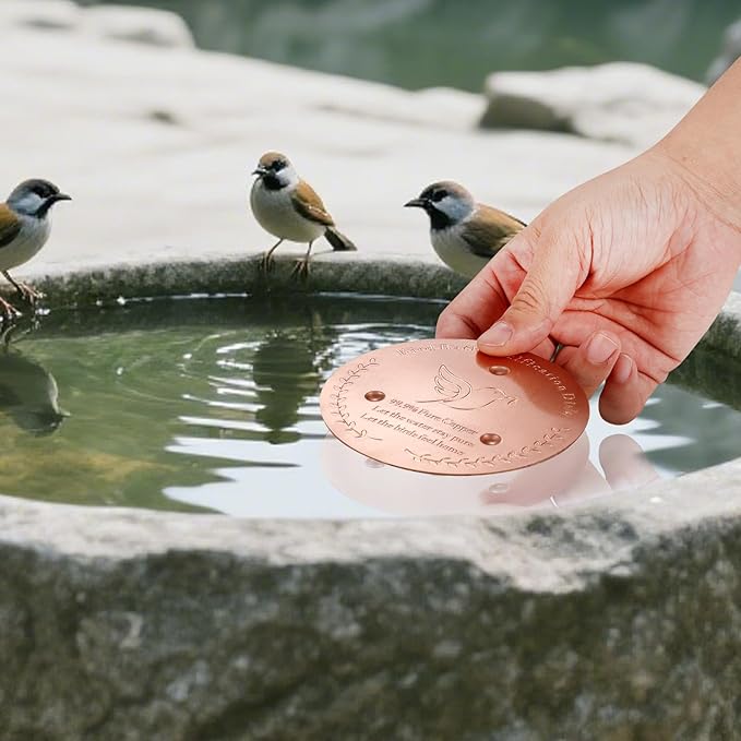 SONSIL Bird Bath Copper Disk, Sturdy 1mm 99.9% Pure Copper Disk, Triple-Point Support Ensures Clean Water Year-Round, Fits Most Outdoor Birdbath Bowls (1)