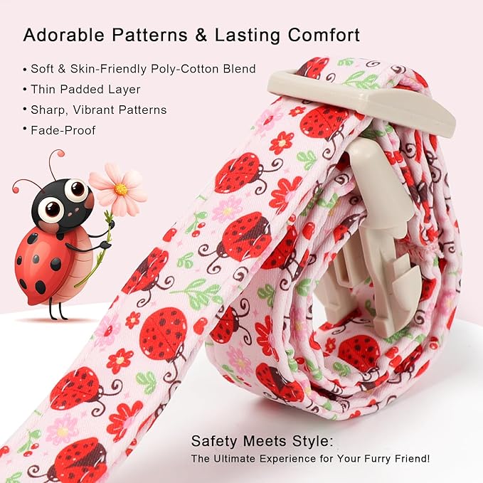 Babole Pet Lucky Ladybug Dog Collar for Medium Dogs - Sweet Pink Girl Dog Collars, Lightweight Adjustable Spring Garden Mom Dogs Collars with Quick Release Buckle M