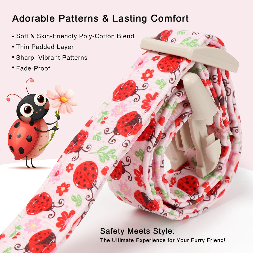 Babole Pet Lucky Ladybug Dog Collar for Puppy Small Dogs - Sweet Pink Girl Dog Collars, Lightweight Adjustable Spring Garden Mom Dogs Collars with Quick Release Buckle XS