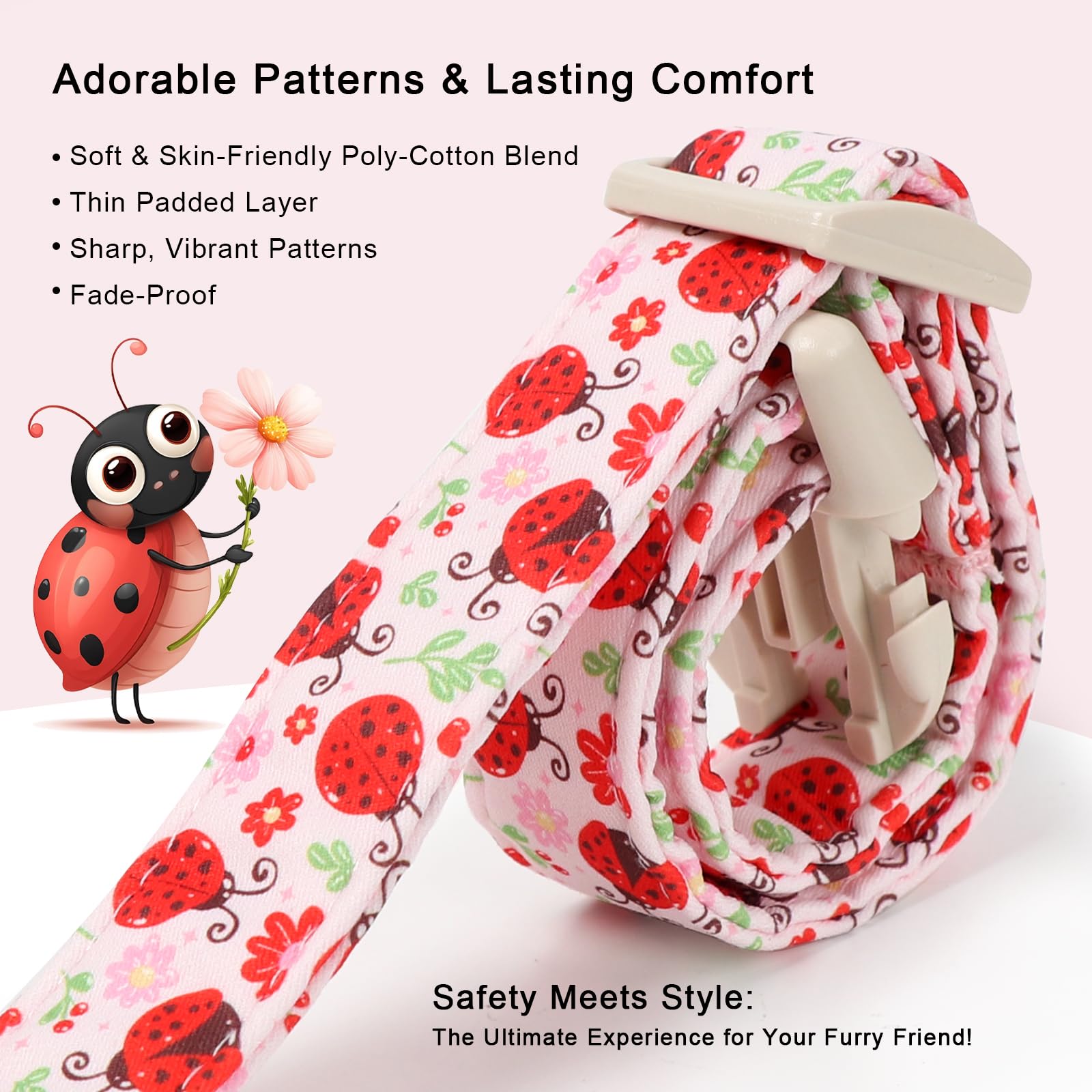 Babole Pet Lucky Ladybug Dog Collar for Puppy Small Dogs - Sweet Pink Girl Dog Collars, Lightweight Adjustable Spring Garden Mom Dogs Collars with Quick Release Buckle XS