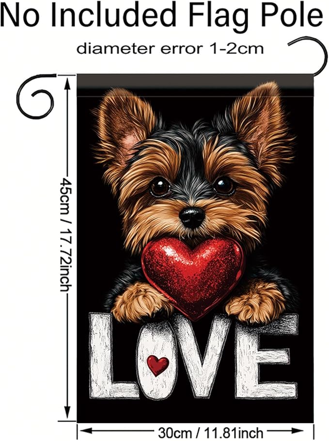Starlit Patio Cute Kasha Dog Garden Flag Holding Red Heart Love Sign Double Sided Yard Banner 12x18 Inch Romantic Outdoor Decoration for Lawn Patio Dog Lover Gift Valentine Anniversary Seasonal Flag