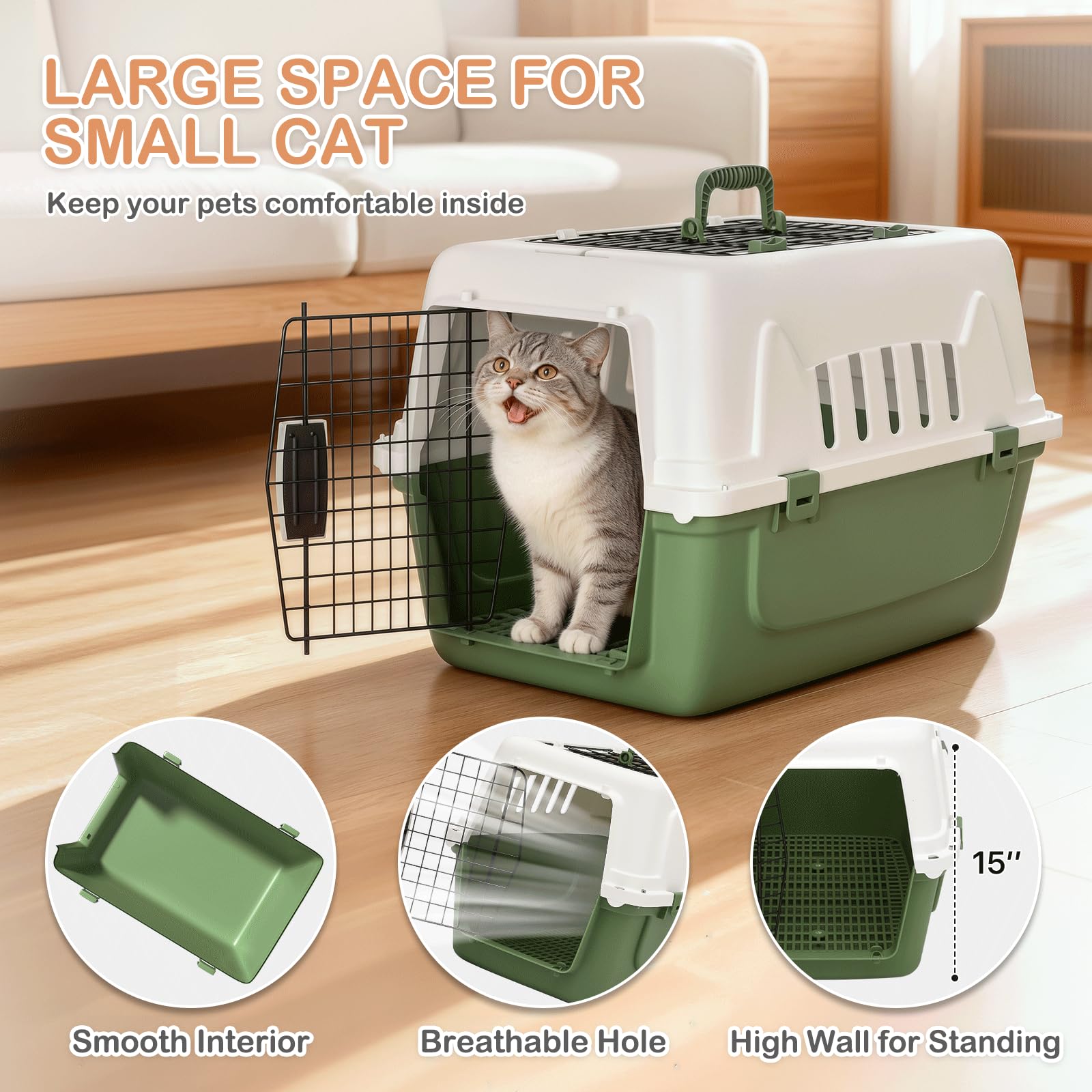 MoNiBloom 22-Inch Dog Crate Plastic 2-Door Top Loading Cat Carrier, Hard-Sided Dog Travel Carrier for Small Dogs and Cats, Ventilation and Security Lock Design for Pets up to 22 lbs (Green)