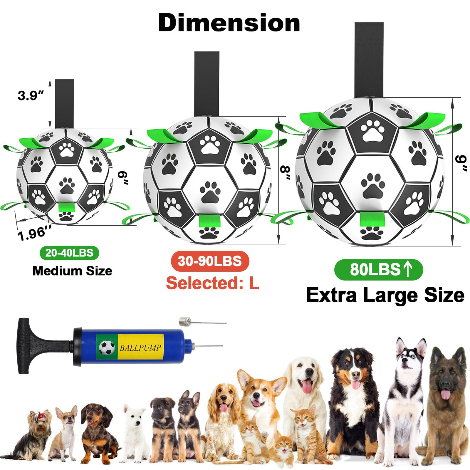 Amasiver Dog Soccer Ball Toys, 8'' World Cup Dog Soccer Ball with Straps, Dogs Birthday Gifts, Water Toy, Herding Ball, Durable Balls for Large Medium Pet, Outdoor Dog Toy (8 Inch-Large)