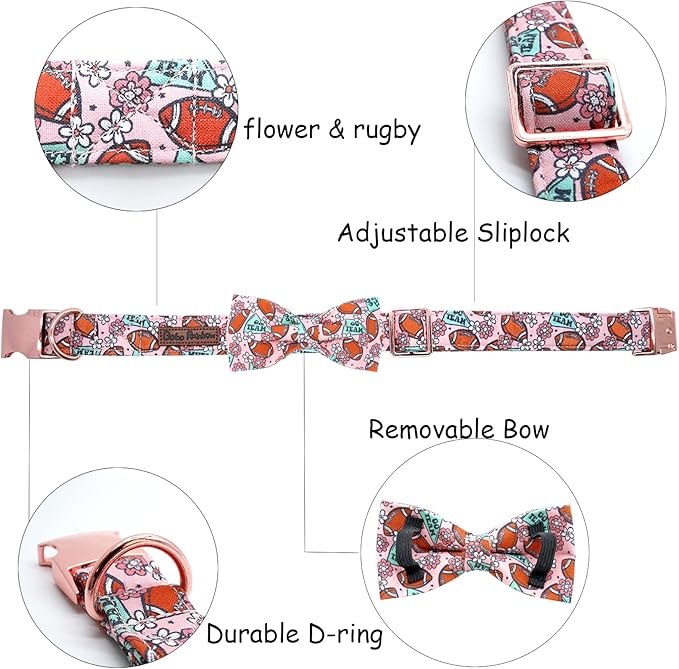 Bobo Rainbow Football & Flower Print Dog Collar with Bow for X-Small Dogs
