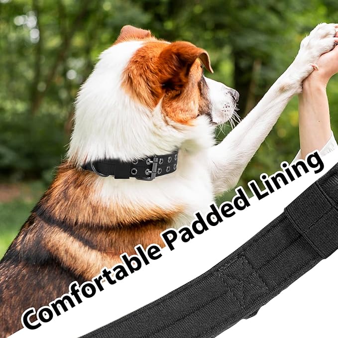 Tactical Dog Collar Military Adjustable Dog Collars Soft Nylon Training Collar with Patch Heavy Duty Metal Buckle Collars for Medium Large Dogs (Black, XL)