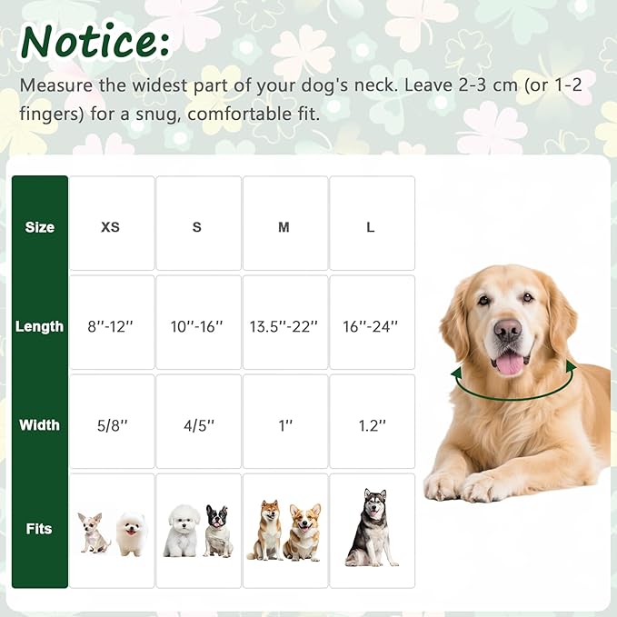 St. Patrick's Day Dog Collar,Green Clover Lucky Shamrock Puppy Collar,Adjustable Spring Cotton Collars Gifts for Small Medium Large Dogs,Dog Accessories L