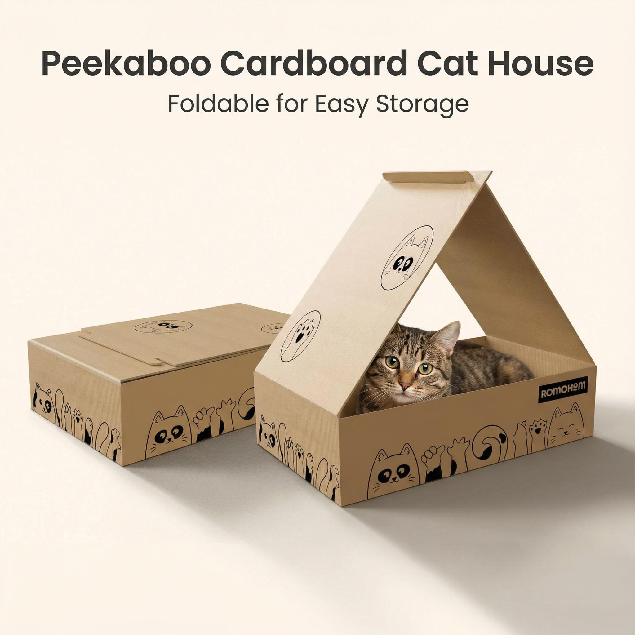 All-in-One Cardboard Cat Scratchers for Indoor Cats, Oval Cat Scratch Box & Lounger Beds Kitten Loves, Durable Cat Scratching Pads + Bonus Toys Couch Cat Scratch Protector