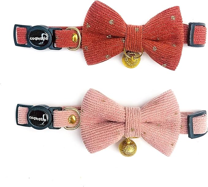 Cognatio Safety Quick Release Cat Collars, Soft Kitten Collars with Detachable Bow Tie and Bell, Adjustable 20-30 cm