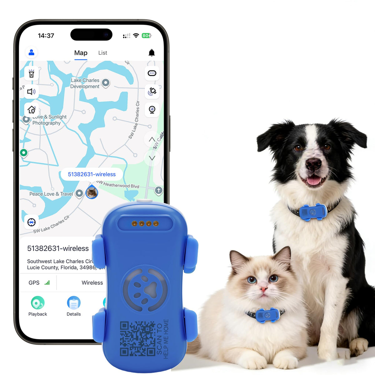 GPS Dog Tracker, Real-time Pet Location Tracker Anti Lost Dog GPS Collar Fit Most Pet Collars, Virtyal Fence, Lighting Flash&Audible Seek Mode,Subscription Needed