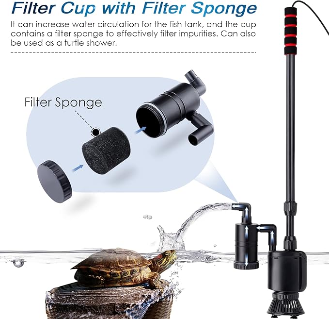 AQQA 6-in-1 Electric Aquarium Gravel Cleaner, 320GPH 20W Fish Tank Vacuum