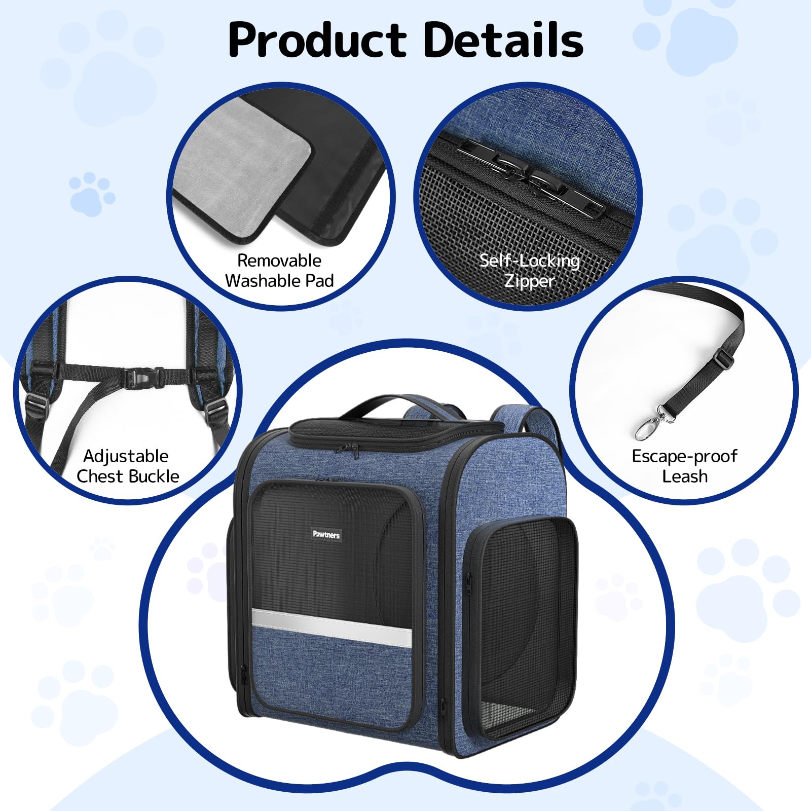 Pawtners Cat Backpack with Play Tunnel, Design for Carrying Playing Blue
