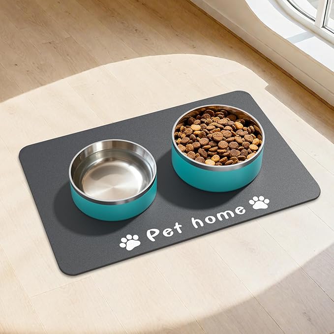 WENBOKMIN Dog Food Mat, Diatom Ooze Cat Water Mats Non Slip for Floors Waterproof and Water Absorption, Easy to Clean-Paw (15.5" H*23.5" L)