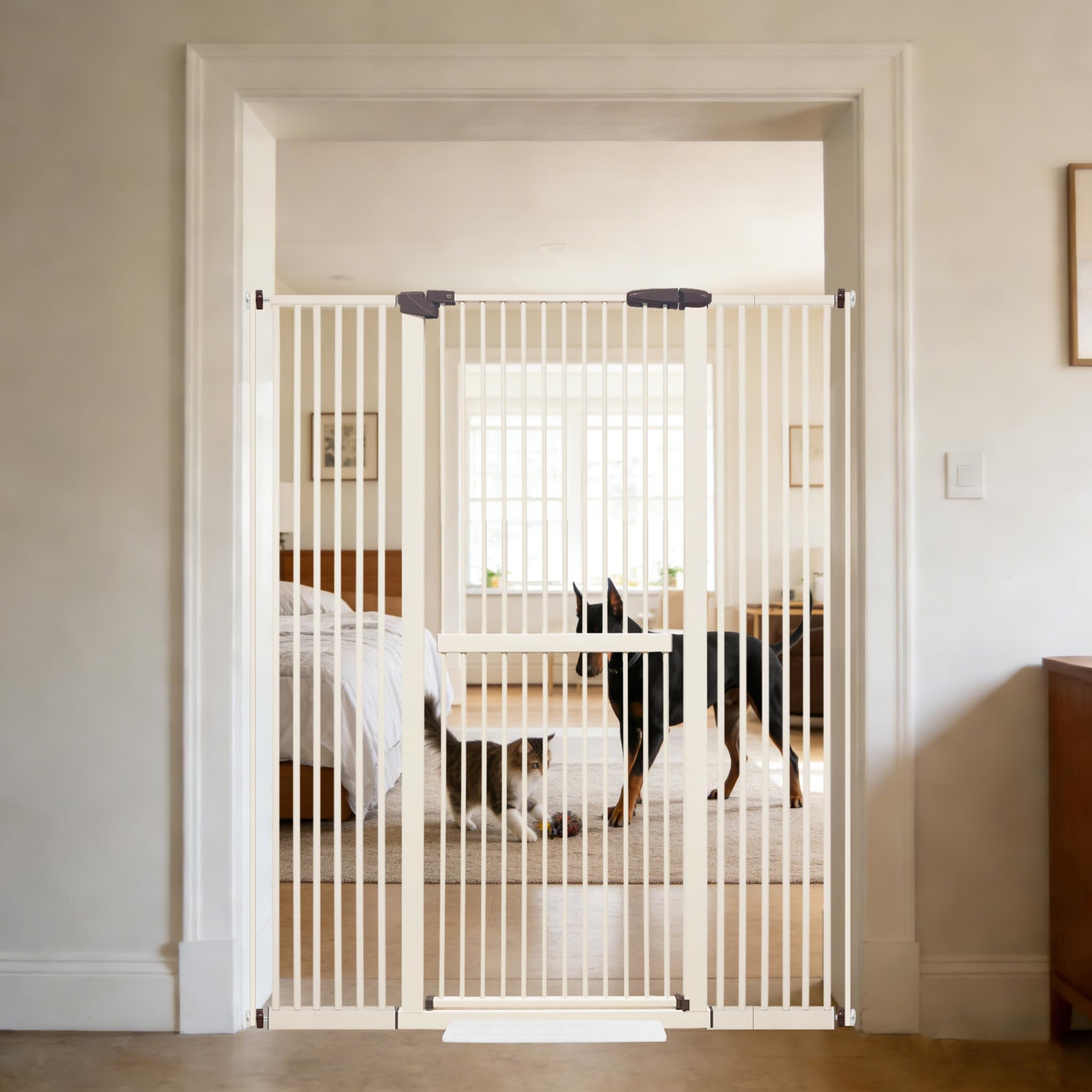 Lumizone 61.02" Extra Tall Pet Gate for Cat Dog 30.12"-59.24" Wide Cream