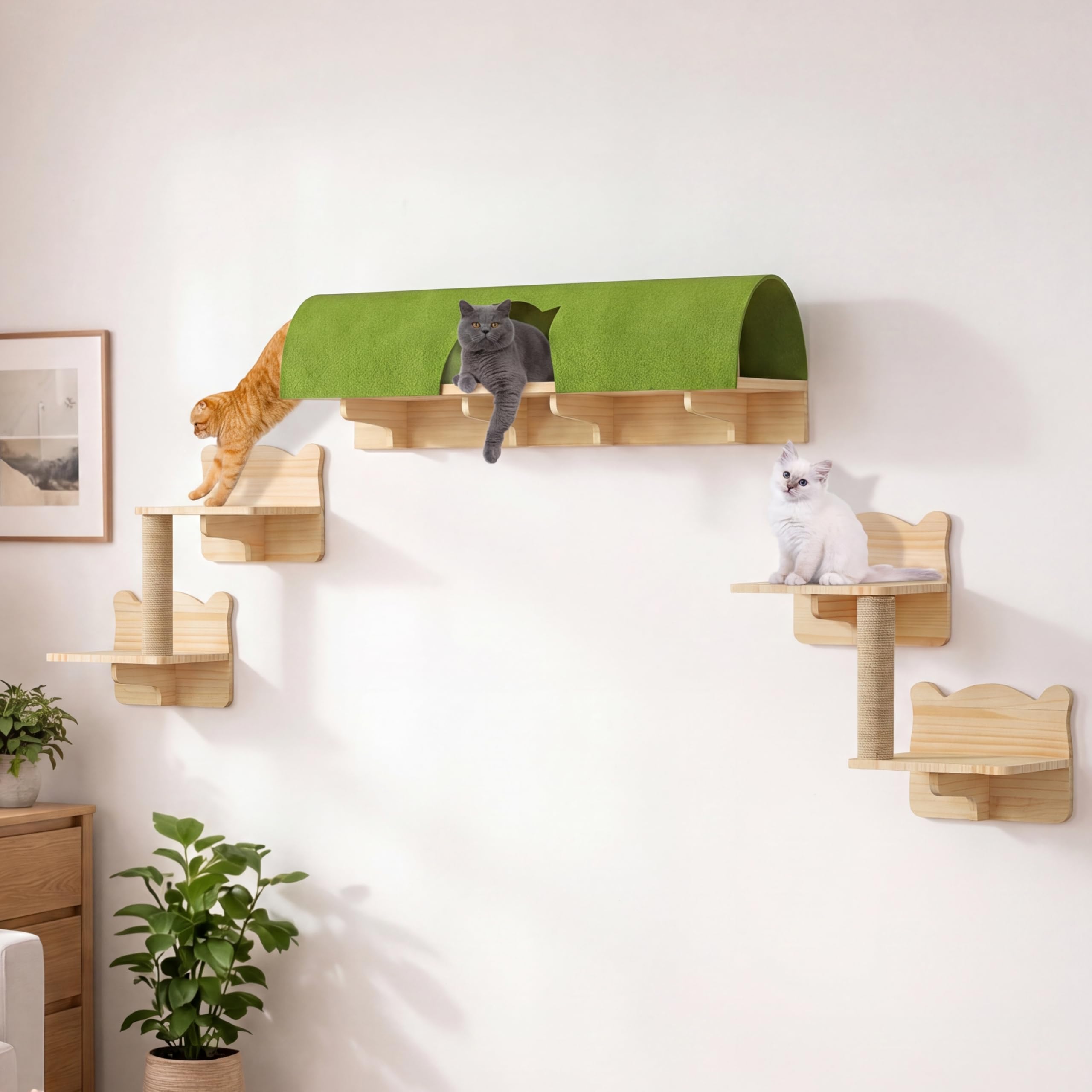 Homiflex Cat Wall Shelves Set, 7-in-1 Cat Wall Furniture with Tunnel