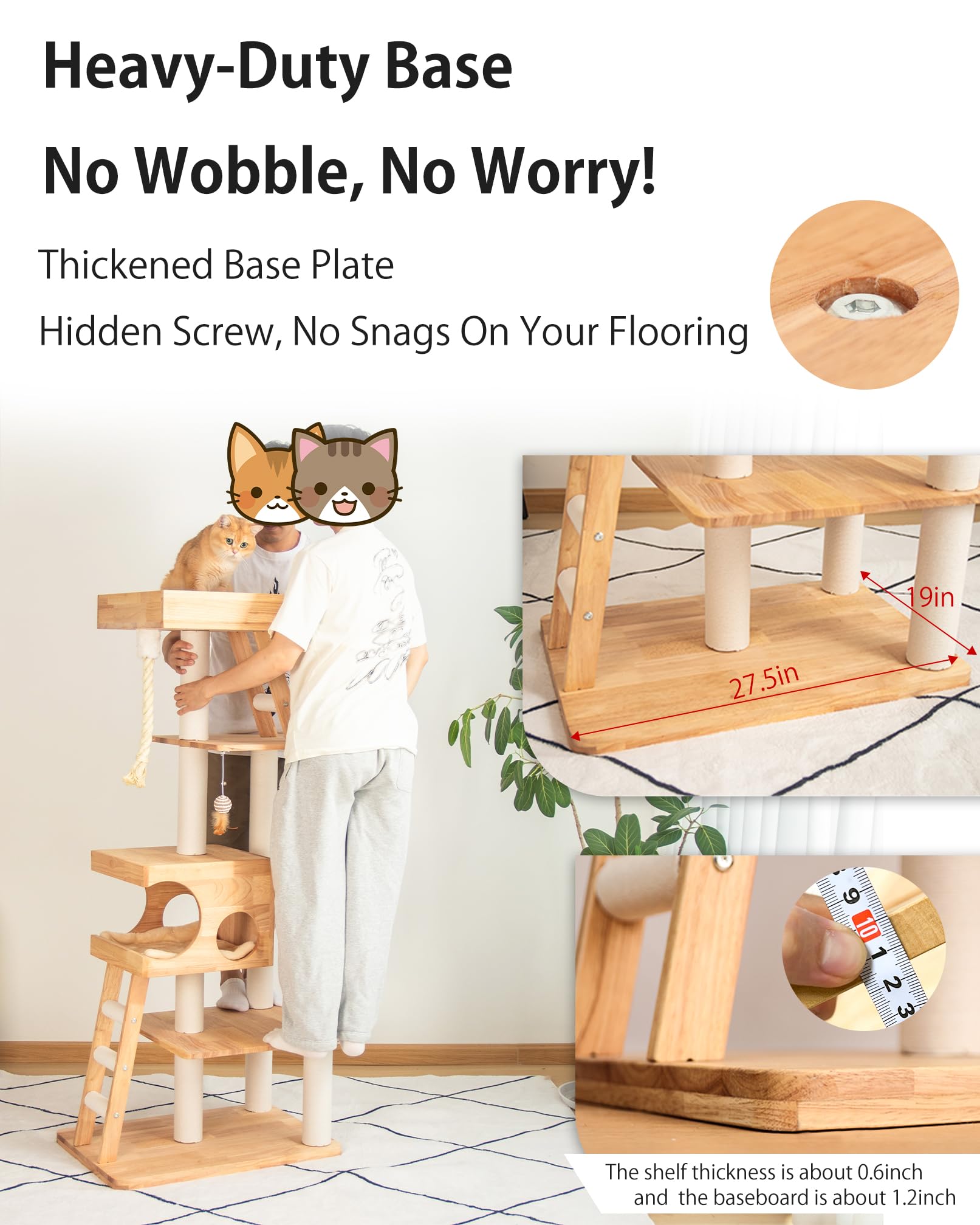 PETTIFUL Wood Cat Tree for Large Cats, 62-Inch Tall Modern Cat Tower with Condo & Scratching Posts - Easy to Clean, Heavy-Duty, Furniture-Grade Design for Stable Climbing, Eco-Friendly (White 62'')