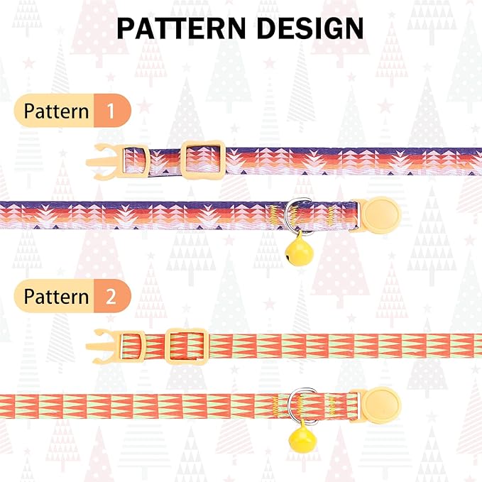 DILLYBUD Breakaway Cat Collars for Girl Boy Cats, Spring Summer All Weather Cat Collar Personalized Pattern 2 Pack,Cute Classic Safety Buckles and Bells,Adjustable Printed Nylon Colorful Kitten Collar
