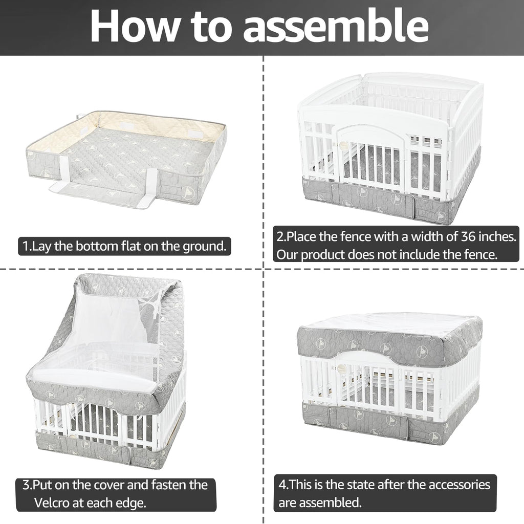 PJYuCien Playpen Cover and Bottom Pad for 36'' Width 4 Panel Pen, Gray