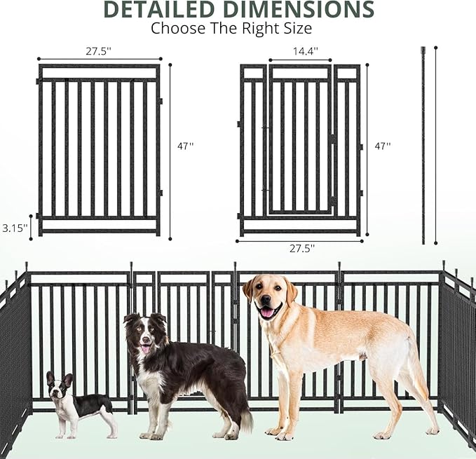 Dog Playpen Dog Fence Outdoor for Yard 47" H with 8 Panels Sturdy Portable Puppy Playpen for Indoor Outdoor RV Camping Use - Black Silver