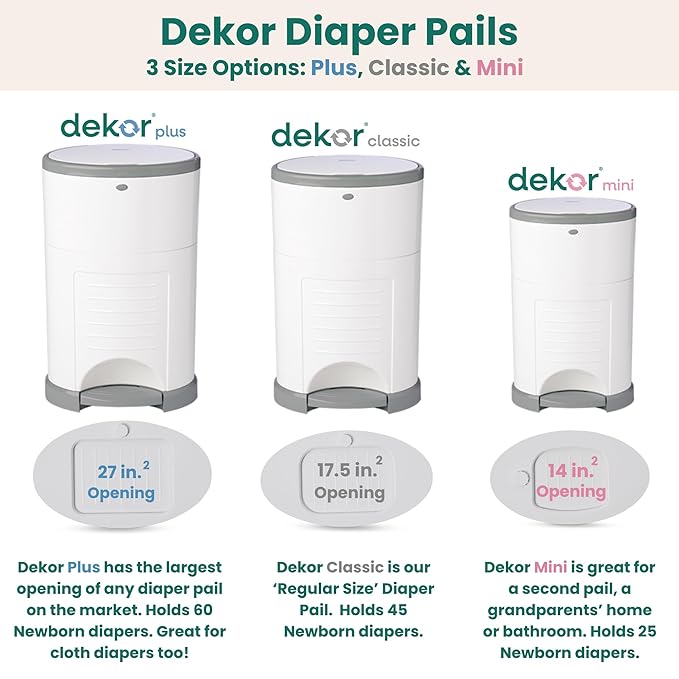 Diaper Dekor EKO MINI Diaper Pail, White, ONLY Eco-Friendly Diaper Pail Made with 70% Recycled Materials, Hands-Free: Step–Drop–Done, Cost-Effective Refill System