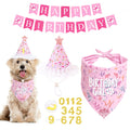 Dog Birthday Party Decorations, Adjustable Dog Bandana Set with Hat, Numbers, Banner for Pet Party Supplies Festive Accessories Large Medium Small Pet Puppy Dogs, Pink